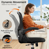 FINATI Office Chair Ergonomic Desk Chair, Adjustable Lumbar Support Rolling Swivel Comfy Chair with Space-Saving Flip Up Armrests, Breathable Mesh Gaming Chair for Business Work Office & Home, Black FINATI