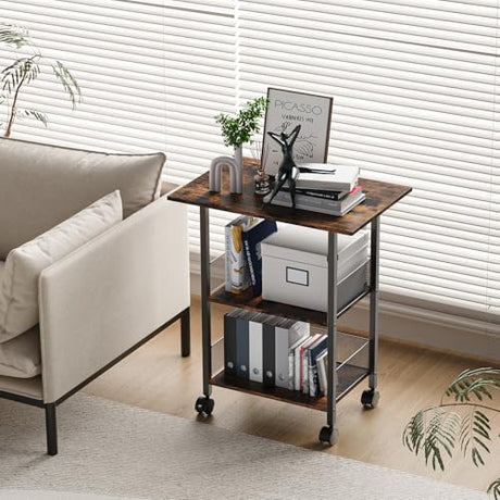 BOHDK Printer Stand, 3-Tier Industrial Large Printer Table with Shelf, 23"x15" Mobile Heavy Duty Storage Rack on Wheels for Home Office Printer Fax Machine Scanner Copier BOHDK