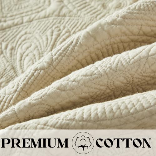 Brandream Luxury Quilt Bedding Set Queen Size Quilt Set Cotton Beige 3 Piece Medallion Matelasse Coverlet Set Brandream