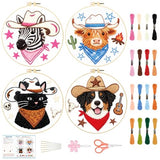 BEUNITONE 4 Set Embroidery Kit for Beginners, Animal Cowboy Patterns Cross Stitch Kits, Needlepoint Kits for Adults with Hoop, Cute Hand Embroidery Patterns for Cloth and Home Decor