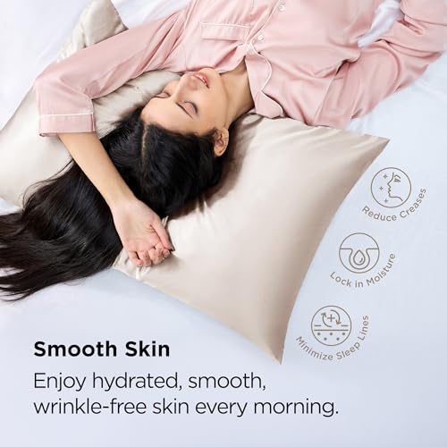 Bedsure Satin Pillowcase with Zipper, Similar to Silk Pillow Cases 2 Pack, Beige Standard Size Satin Pillow Case, Silky & Soft Pillow Covers, Valentines Day Gifts for Women Men, 20x26 Inches Bedsure