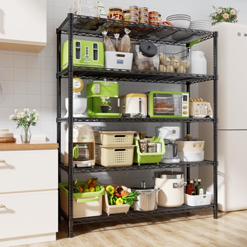 MODCART Storage Shelves, 48" L x 20" W x 72" H Heavy Duty Garage Wire Shelving Unit Loads 2000LBS, 5-Tier Adjustable Metal Industrial Utility Shelf Rack for Kitchen, Laundry Room, Basement MODCART