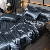Luxury Silky Satin Bedding Set Solid Color Duvet Cover Pillowcase Bed Sheet for Single Double Queen King Bed Generic
