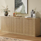 Evermagin 67" Fluted Oak Buffet Cabinet Sideboard with Storage, Large Credenza with 6 Doors, Wood Mid Century Modern Sideboard for Kitchen and Living Room (67"*31.5"*15.7") Evermagin