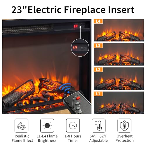 Innoflame 28" Electric Fireplace with Mantel, Freestanding Electric Fireplace w/Realistic Flame & Logs, Remote Control, Timer, Adjustable 4 Flame Brightness, Indoor Fireplace for Living Room, 1400W Innoflame