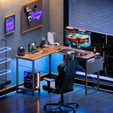 DUMOS L Shaped Desk Computer Gaming Corner Table 50 Inch Home Office Writing Student Work PC Workstation with Side Storage Bag CPU Stand for Bedroom Small Spaces DUMOS