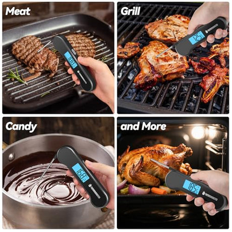0.5 Sec Instant Read Meat Thermometer Digital with ±0.5℉ Precision, Food Thermometer for Cooking Kitchen Gadgets, Oven Grill Candy BBQ Essentials Accessories, Gifts for Him Dad Men Birthday, Black ThermoMonster