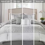 Madison Park Luxury Comforter Set-Traditional Jacquard Design All Season Down Alternative Bedding, Matching Bedskirt, Decorative Pillows, King(104"x92"), Bennett, Geometric Grey, 7 Piece Madison Park