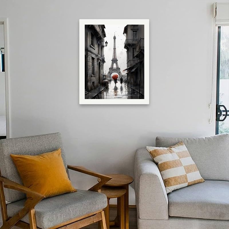 City Street Paint by Numbers Kit for Adults - DIY Eiffel Tower with Red Umbrella in Paris Painting on Canvas 16x20 Inches, Acrylic Paint Set, Suitable for Beginners,Travel Art for Decoration TAOPAOLAB