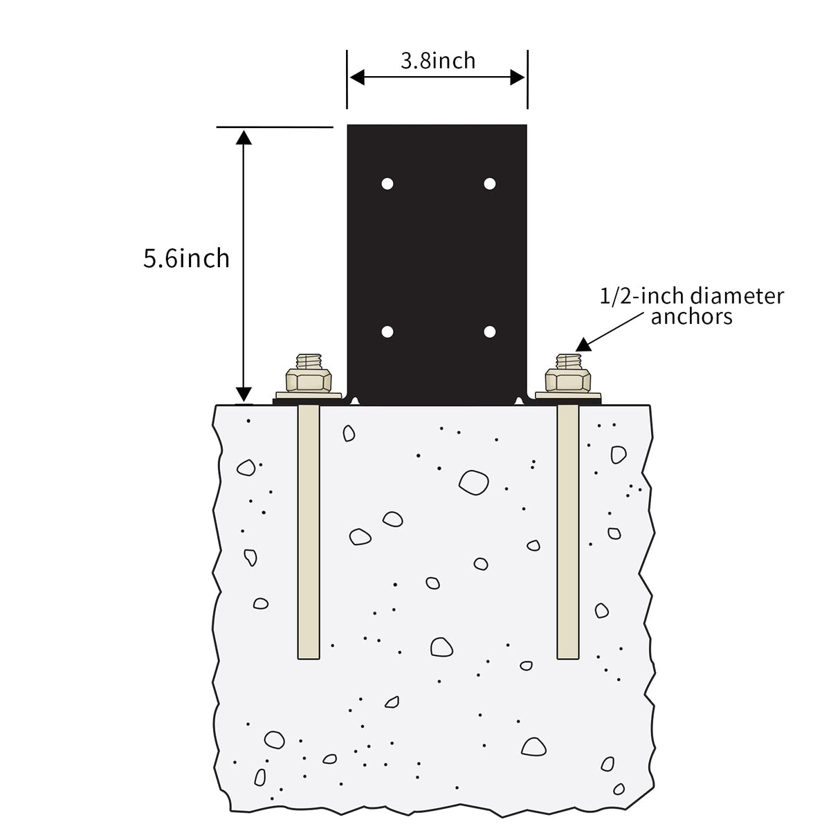 4 x 4 Post Base 6 PCS,Inner Size 3.6"x3.6"Deck Post Base,Heavy Duty Metal Black Powder Coated Post Brackets,for Pavilion Deck Railing Support Deck Base Plate, Support Bolt Down Likeem