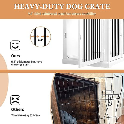 PUPETPO Dog Crate Furniture with Cushion, Dog Crate End Table Large, Indoor Dog Kennel, Dog House, Dog Cages for Large Dogs, Furniture Style Dog Crate with Flip-top, Chew-Proof Metal Bars, Wh - WoodArtSupply