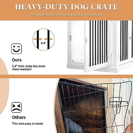 PUPETPO Dog Crate Furniture with Cushion, Dog Crate End Table Large, Indoor Dog Kennel, Dog House, Dog Cages for Large Dogs, Furniture Style Dog Crate with Flip-top, Chew-Proof Metal Bars, White PUPETPO