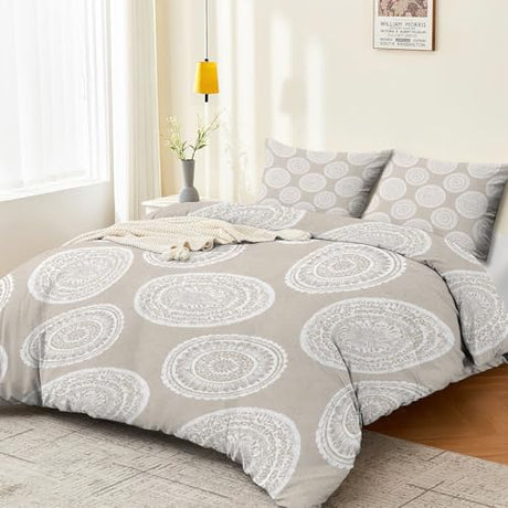Double-Sided Printed Bedding with Minimalist Geometric Modern - Ultra-Soft Microfiber Duvet Cover Set Single Durable Zipper Closure, Comfortable Quilt Cover for Bedroom Décor Light Color Generic