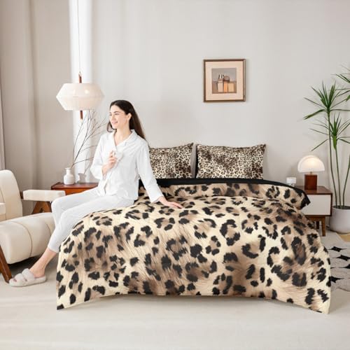 Erosebridal Leopard Print King Comforter Set Cheetah Not Real Fur 7-Piece Bed in A Bag Wild Animal Jungle Ombre Cowhide Fur Sheets and Pillowcases Beige Brown Bed Sets Erosebridal