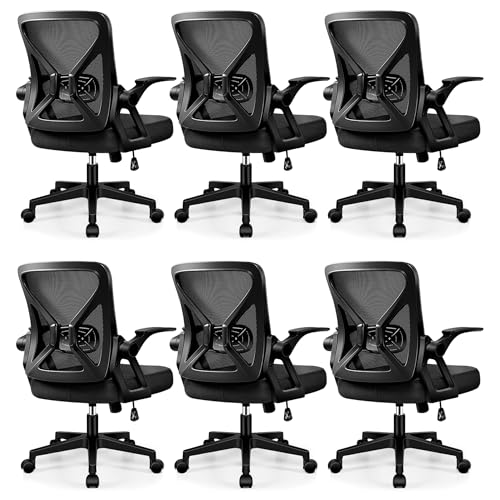 FelixKing Office Chair - Ergonomic Desk Chair Breathable Mesh Task with Wheels and Lumbar Support Home Desk Office Chairs with Flip up Armrest Rolling Swivel for Home Computer Black Pack of 6 FelixKing