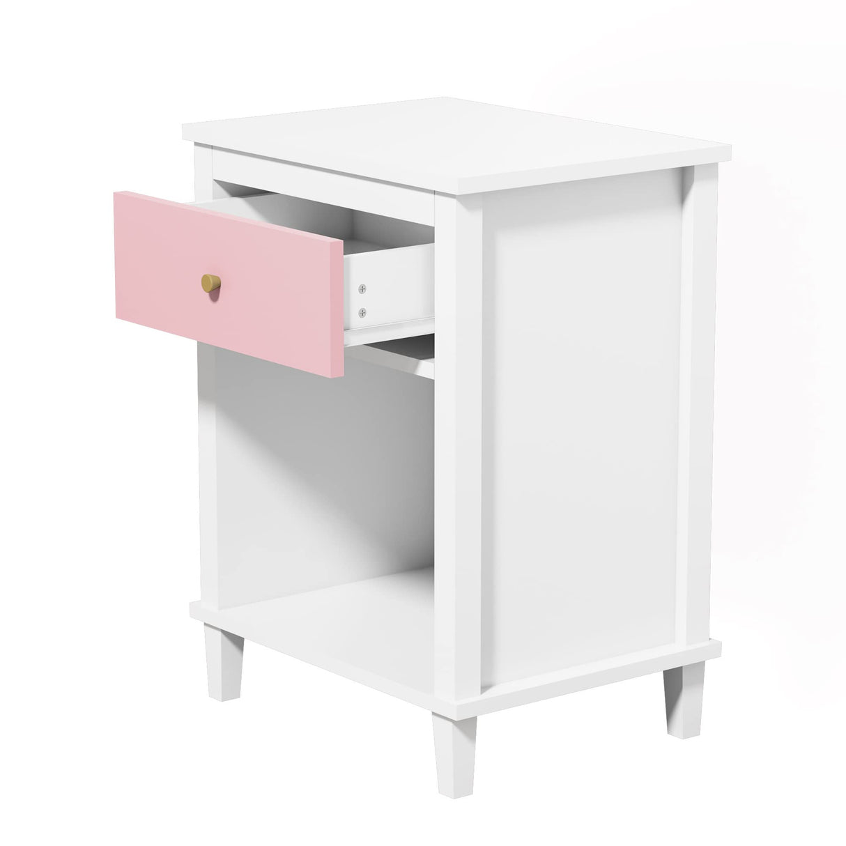 CEMKAR Wooden Nightstand, Bedroom Nightstand with 1 Drawer and 1 Open Compartment, Kids Nightstand (White+Pink) CEMKAR