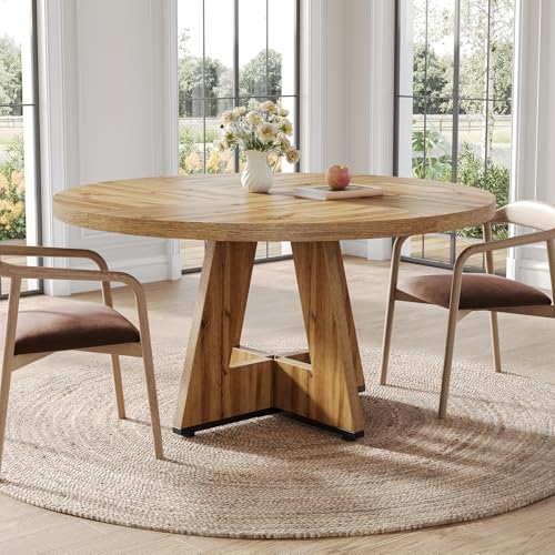 LITTLE TREE Round Dining Table for 4-6 People, 47 Inches with Wooden Pedestal Base, Modern Dinner Table for Dining Room, Kitchen, Living Room LITTLE TREE
