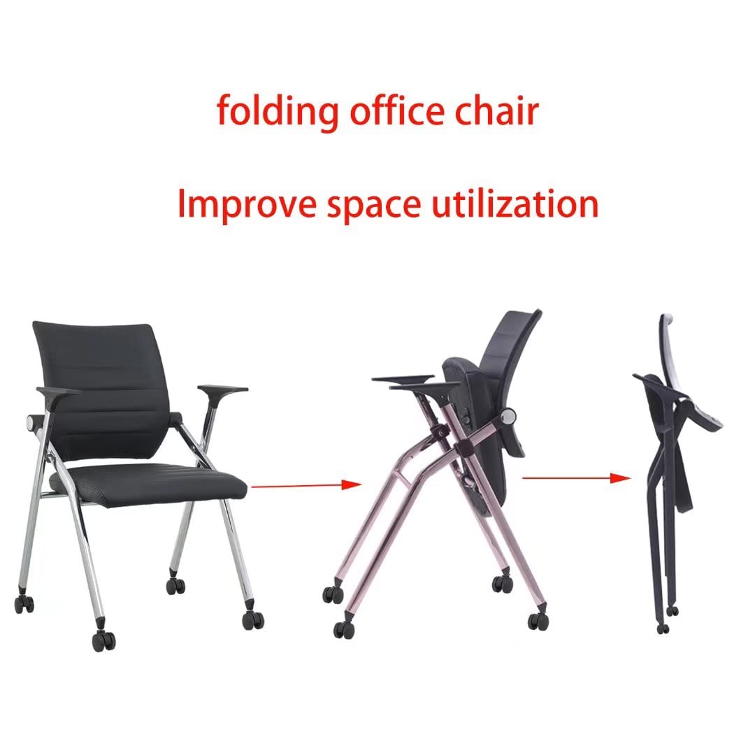 Folding office chair with wheels portable,comfy chair for desk,Home office chair ergonomic desk chair leather padded seats,desk chair for bedroom,conference training chairs for adults livingr - WoodArtSupply