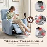 360° Swivel Rocker Recliner Chair with Adjustable Footrest, Rocking Chair Nursery with Phone Stand & Cup Holder,Manual Nursing Chair Glider Recliner Armchair for Adults, Living Room (Blue)