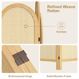 Svimi Folding Room Divider 3 Panels, 5.6 Ft Double Hinged Rattan and Pine Wood Privacy Screen, Freestanding Partition for Bedroom, Living Room, Home Office Decor (Natural-Wave, 3 Panels) Svimi