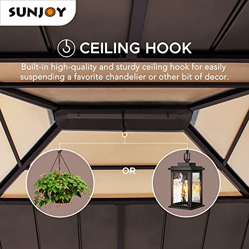 Sunjoy Hardtop Gazebo 11 x 13 ft. Standard Cedar Framed Wood Gazebos with Brown Steel and Polycarbonate Hip Roof for Garden, Backyard Shade, Brown Roof + Natural Wood Frame Sunjoy