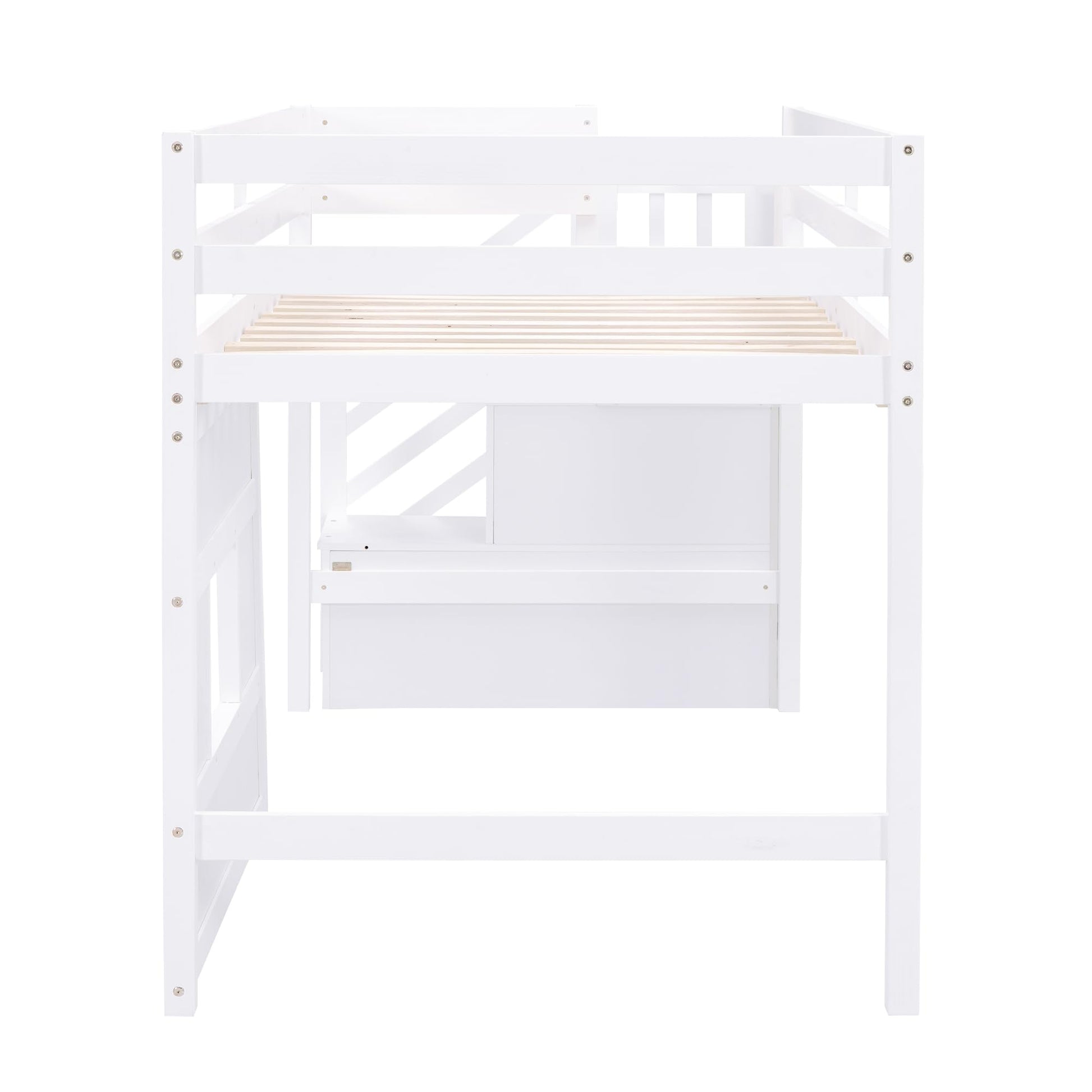 Harper & Bright Designs Twin Size Low Loft Bed with Playhouse and Storage Stairs in White - WoodArtSupply