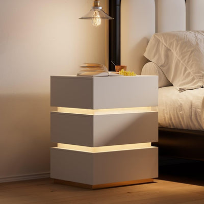 homary Modern Smart Nightstand with Wireless Charging Station, Bedside Table with 3 Drawers, White Night Stand with LED Light
