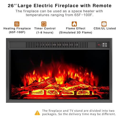 YESHOMY Fireplace TV Stand for Television up to 65+ Inch with Storage and Farmhouse Sliding Barn Doors, Entertainment Center with Cabinet and Shelves, Media Console for Living Room, White YESHOMY