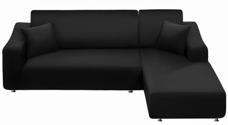 NAISI Couch Cover L Shape 2 Pieces Sofa Cover Soft Stretch Slipcovers with 2pcs Pillowcases Furniture Protector Sectional Couch Covers 3 Seater + 3 Seater(Black) NAISI