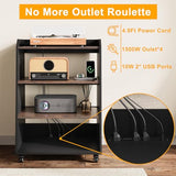 Rresyet 22.1" 4-Tier AV Media Stand with Wheels, Wooden Record Player Stand with LED Lights，Stereo Rack and Game Console Stand for Music Room, Living Room Rresyet