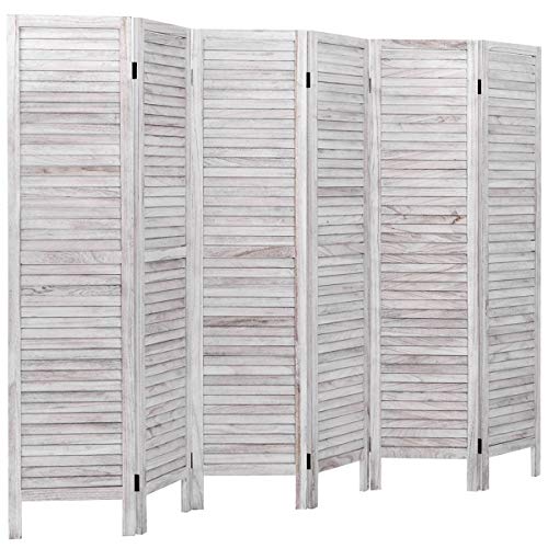 Giantex 6 Panel Wood Room Divider, 5.6 Ft Tall Oriental Folding Freestanding Partition Privacy Room Dividers Screen for Home, Office, Restaurant, Bedroom (White) Giantex