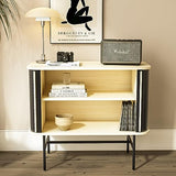 roomfitters Sideboard Buffet Cabinet with Sliding Doors, Mid Century Modern Credenza with 2 Tambour Doors, Minimalist Accent Storage Cabinet for Living Room, Media Console with Storage, Black roomfitters