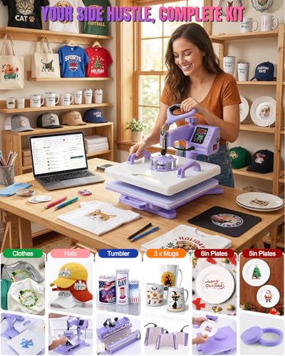 15x15 Heat Press Machine for T Shirts with 30oz Tumbler Press 8-in-1 Slide Out Easy Loading Heat Transfer with Dual-Tube Heating & 4-Zone PID Temp Controller for Quick & Even Heat on Hat Cap Mug Plate Whubefy