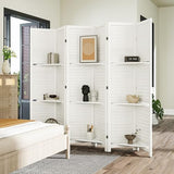 HOMCOM Room Divider, 6 Panel 67" Tall Wood Privacy Screen with 3 Display Shelves, and Folding Storage for Bedroom or Home Office, White HOMCOM