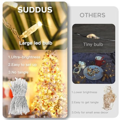 suddus 200 Led Christmas Lights Outdoor Waterproof, 66ft Fairy Lights Plug in Connectable, Warm White Christmas Lights Indoor for Xmas Tree Holiday Party Porch Decor