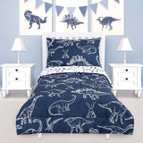 Jundetye 4 Pieces Dinosaur Toddler Bedding Set for Boys, Soft Breathable Toddler Comforter Set, Dino Print Navy, Includes Reversible Comforter, White Fitted Sheet and Flat Sheet, Pillowcase Jundetye