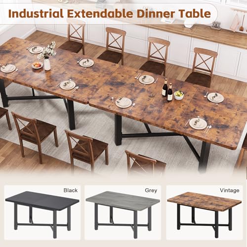 Jocoevol Dining Table for 4-6,62“Extendable Round Kitchen Dining Room Table, Space Saving Rectangle Large Expandable Wood Dinner Furniture for Small Space, Brwon（47-62In*28In*30In Jocoevol