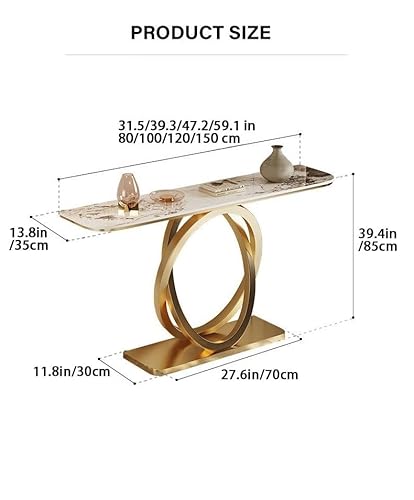 Modern Geometric Console Table with Easy-to-Clean Sintered Stone Top, Narrow Entryway Sofa Table for Hallway, Living Room, Foyer, Entrance(Brown+White,39.3"/100cm) wihgony
