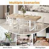 Zevemomo 63"-78.7" Expandable Dining Table, 6-10 Extendable Dining Table, Rectangle Conference Table, Farmhouse Kitchen Table with Slide Track, Tapered U-Shaped Wood Legs for Office, Living Room-Oak Zevemomo
