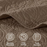 Madison Park Quebec Quilt Set - Luxurious Damask Stitching Design, Cotton Filled Lightweight Coverlet Bedspread Bedding, Shams, Full/Queen(90"x90"), Mocha 3 Piece Madison Park