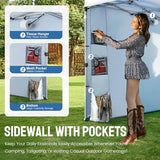 CROWN SHADES Canopy Tent 10x10 Pop Up Canopy Outdoor Shade with Pockets Sidewall, Easy Up Sun Shelter with One Person Set Up Center Lock, Portable Instant Camping Beach Canopy Tents, Grid White CROWN SHADES