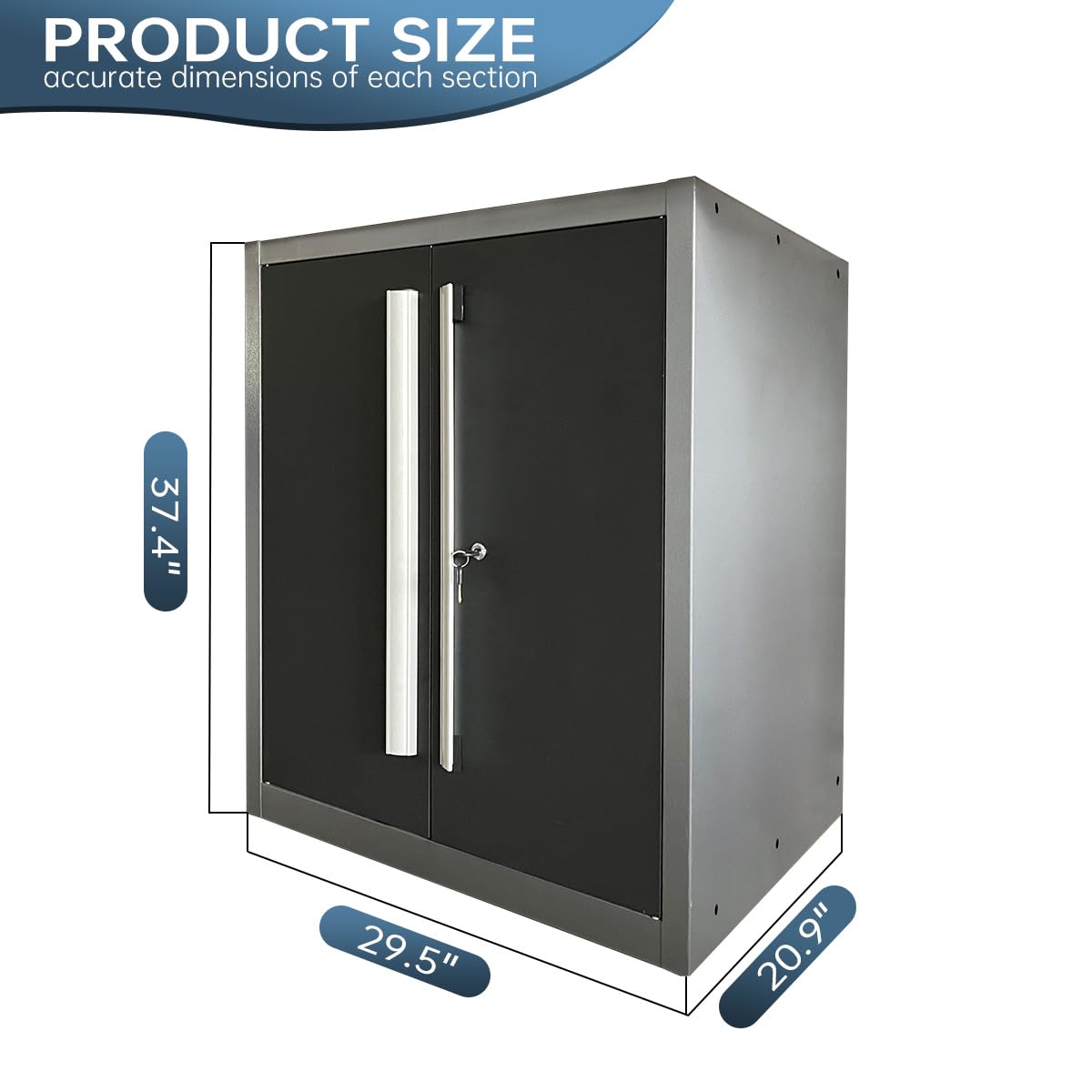 JZD Metal Tool Storage Cabinet with Lockable Doors and 2 Adjustable Shelves, for Office, Garage, Black & Grey JZD