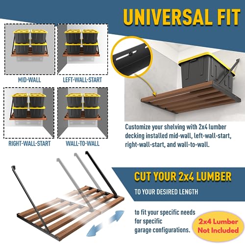 Koova Universal Garage Shelving Kit - Heavy-Duty, Easy Install, Customizable, 600 lbs. Support, Made in USA, Maximize Storage, Reclaim Floor Space Koova