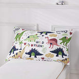 Joyreap 4 Piece Toddler Bedding Set, Dinosaur Theme Printed on White, Standard Size Includes Quilted Comforter, Fitted Sheet, Top Sheet, and Pillow Case for Boys n Girls Joyreap