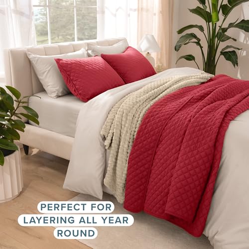 Bare Home Coverlet Set - Full/Queen - Lightweight Bed Decor - Comforter Alternative - All-Season Quilted Bedspread (Full/Queen, Red) Bare Home