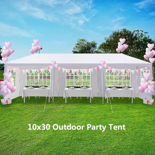 10'x30' Party Tent, Tents for Parties, Outdoor Wedding Patio Canopy with 5 Removable Sidewalls Instant Event Tent, Gazebo for Cater Events Wedding Birthday Pavilion Beach BBQ DVIEN
