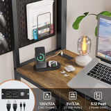 DICTAC Twin Loft Bed with Desk, Storage, and LED Lights - Black Metal Frame DICTAC