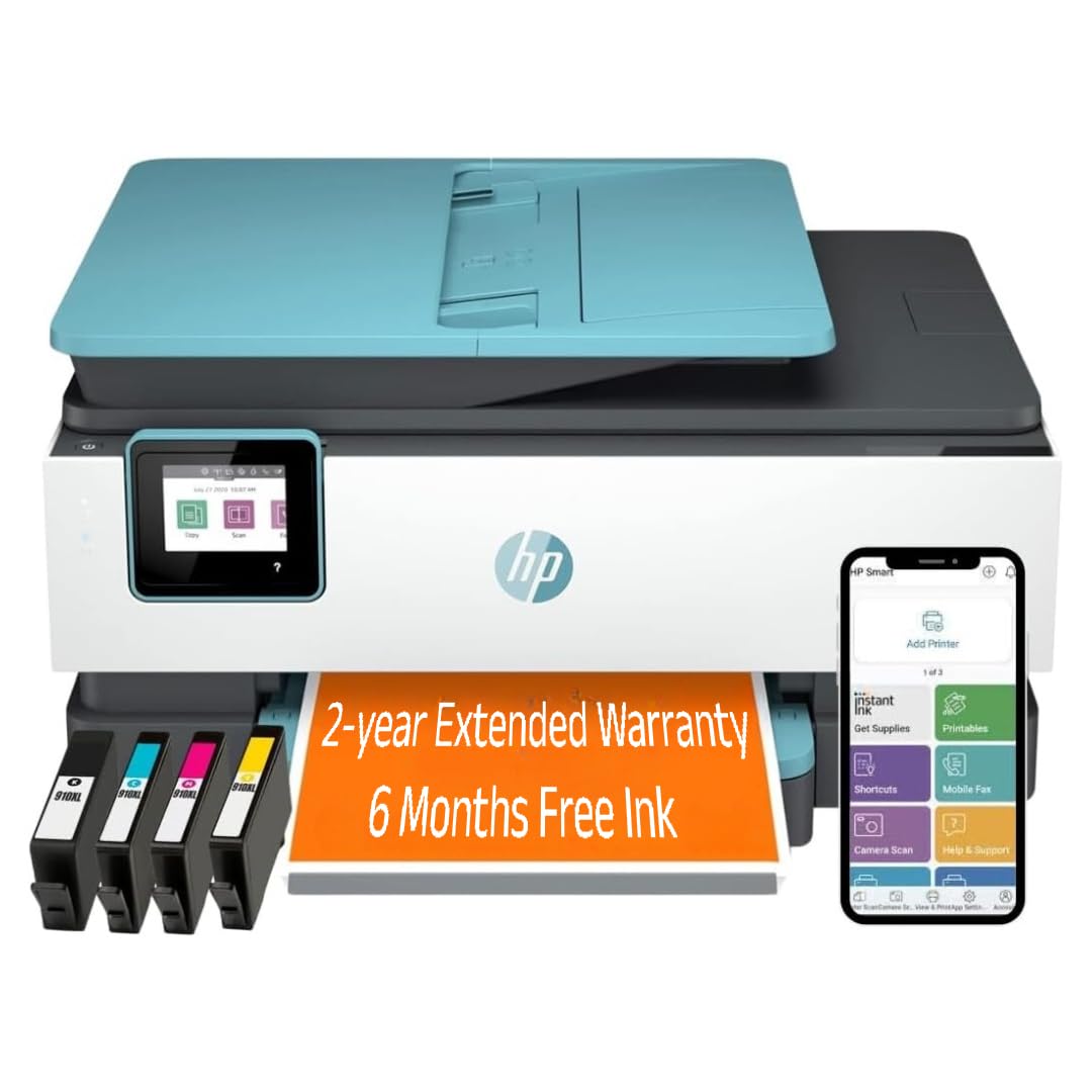 HP OfficeJet Pro 8028e All in One Wireless Printer Scanner Copier Fax Inkjet Print 2.7 Inch Touchscreen 6 Months of Free Ink 2 Years HP Warranty 20 ppm Black 10 ppm Color for Home Office Use (Renewed) HP