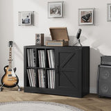 Garvee Record Player Stand Cabinet with Door, Farmhouse Turntable Storage Cabinet with Holder Shelves up to 750 Albums, Wooden CD DVD Table Rack for Living Room, Black Garvee