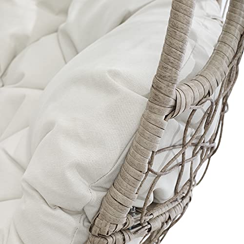 Crosley Furniture Cleo Wicker Indoor Outdoor Hanging Egg Chair with Stand for Patio, Porch, Deck, Light Brown with Sand Cushions Crosley Furniture